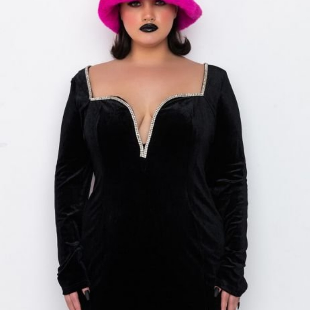 PLUS DRIPPIN CLASS VELVET TRIM MINI DRESS